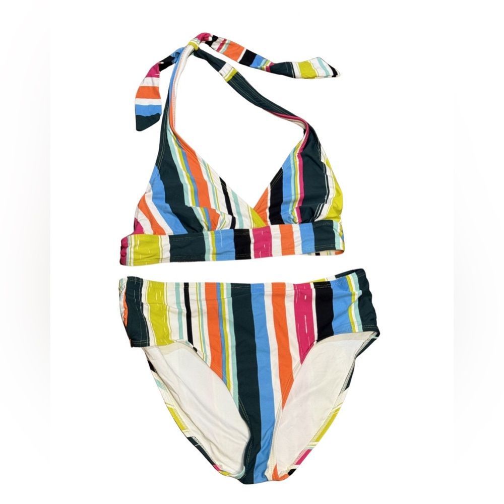 NWT Anne Cole Striped Halter Bikini Set L Resort‎ Swim